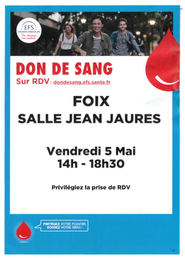 Don du sang à la Mairie de Foix